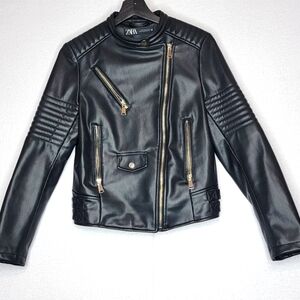 ZARA Women's Faux Leather Moto Jacket with Zippers Size M.